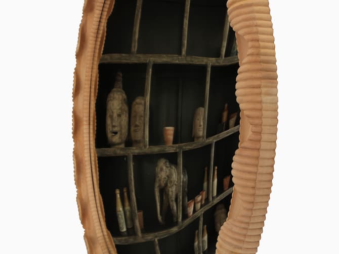 Andrew Martin Circular Convex Mirror With Mahogany Frame