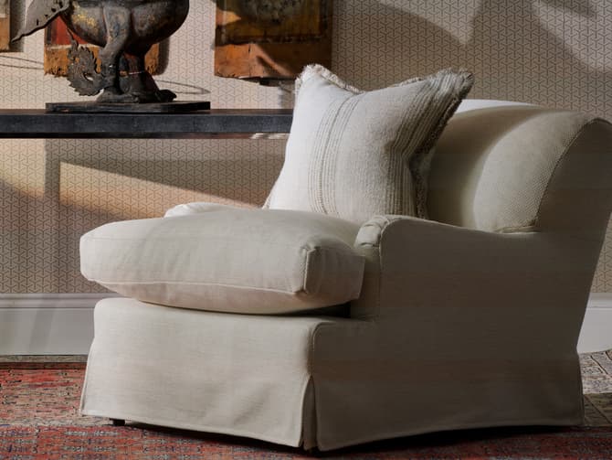 Andrew Martin Comfy Curved Armchair In Custom Fabric