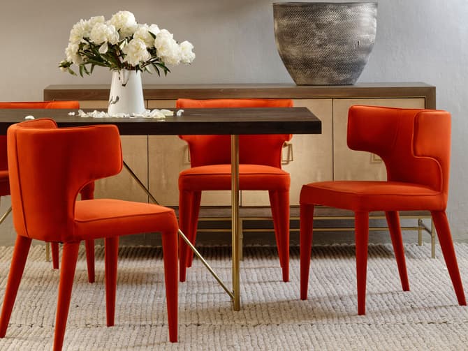 Andrew Martin Contemporary Dining Chair In Orange Velvet