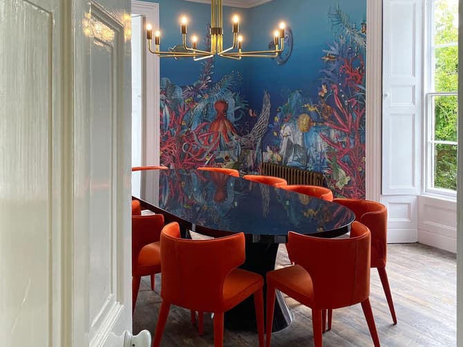 Andrew Martin Contemporary Dining Chair In Orange Velvet