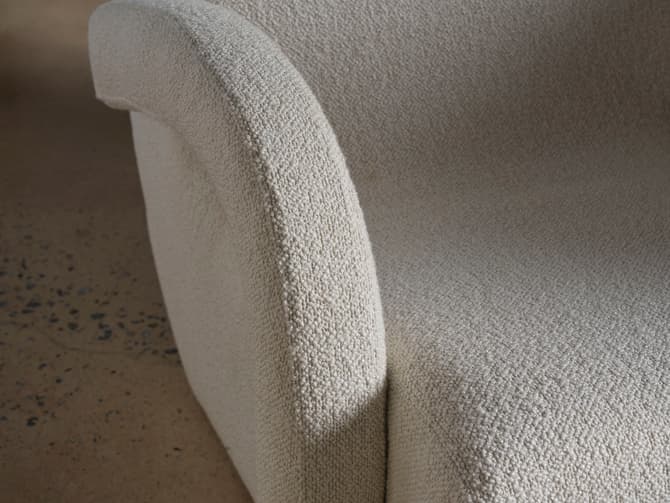 Andrew Martin Curved Accent Chair In Off-white Boucle By Kelly Hoppen