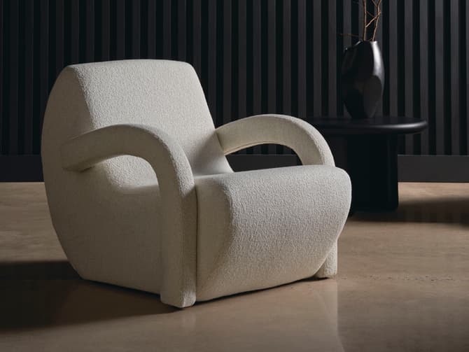 Andrew Martin Curved Accent Chair In Off-white Boucle By Kelly Hoppen