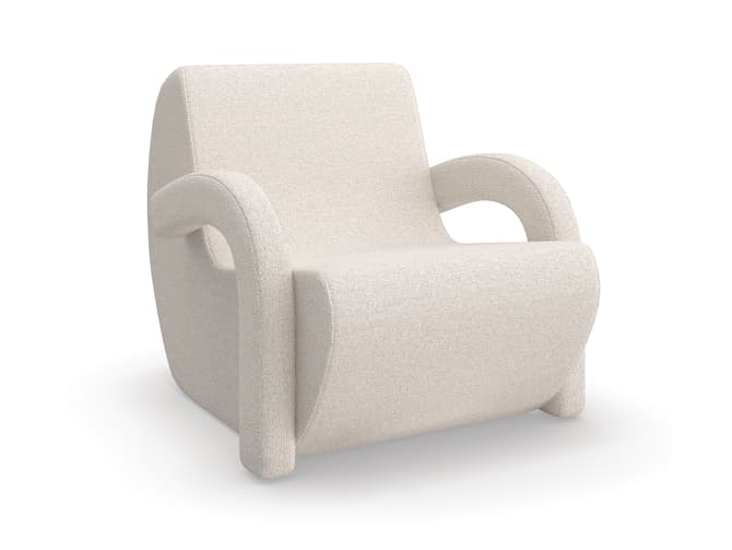 andrew martin Curved accent chair in off-white boucle by Kelly Hoppen