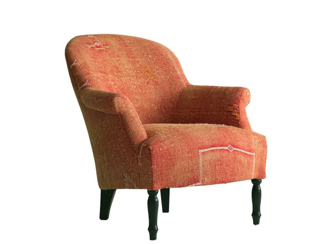 Andrew Martin Curved Armchair In Orange Moroccan Fabric