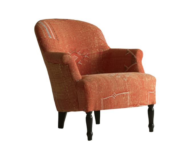 Andrew Martin Curved Armchair In Orange Moroccan Fabric