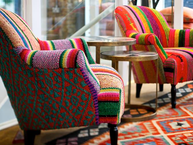 Andrew Martin Curved Armchair In Traditional Andean Fabric