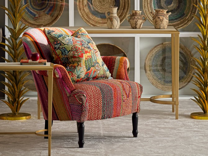 Andrew Martin Curved Armchair In Traditional Andean Fabric