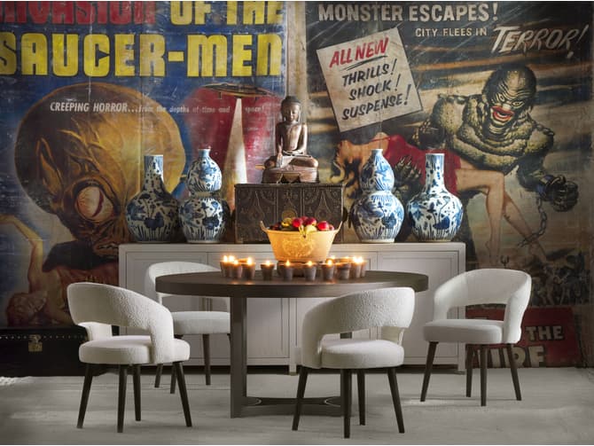 Andrew Martin Curved Dining Chair In Off-white Boucle