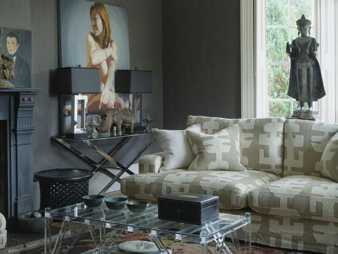 Andrew Martin Large Classic Loose-covered Sofa In Custom Fabric