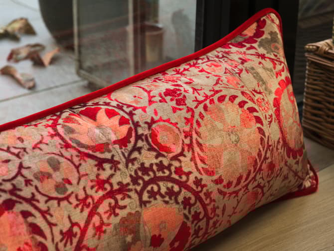 Andrew Martin Large Designer Door Draught Excluder In Red Velvet