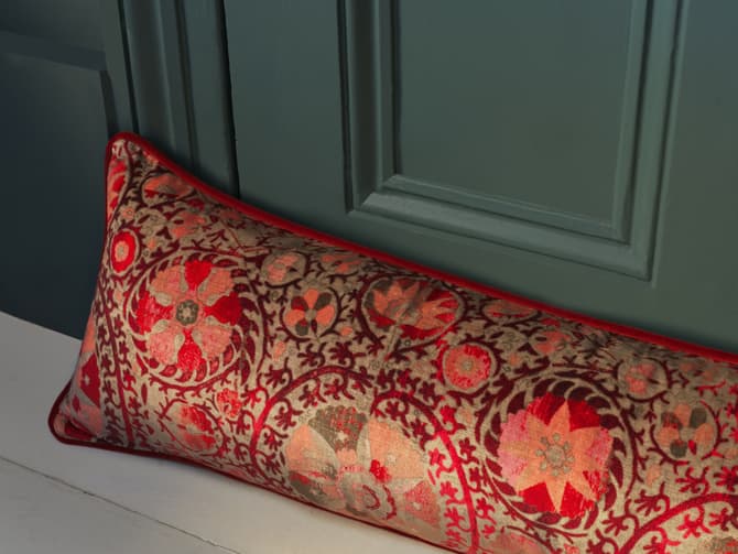 Andrew Martin Large Designer Door Draught Excluder In Red Velvet