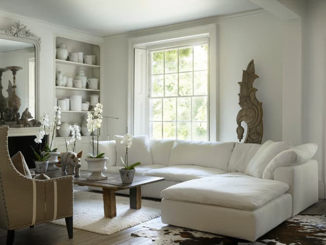 andrew Martin Luxury Sectional Sofa In White Linen Express Delivery