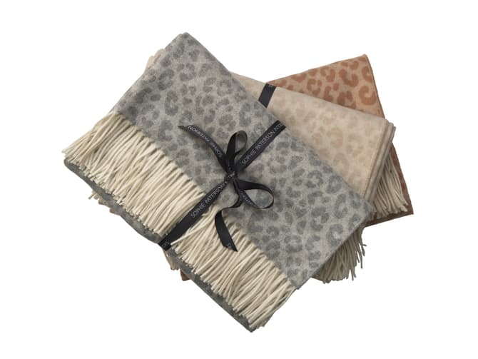 Andrew Martin Merino Wool Animal Print Throw In Tan