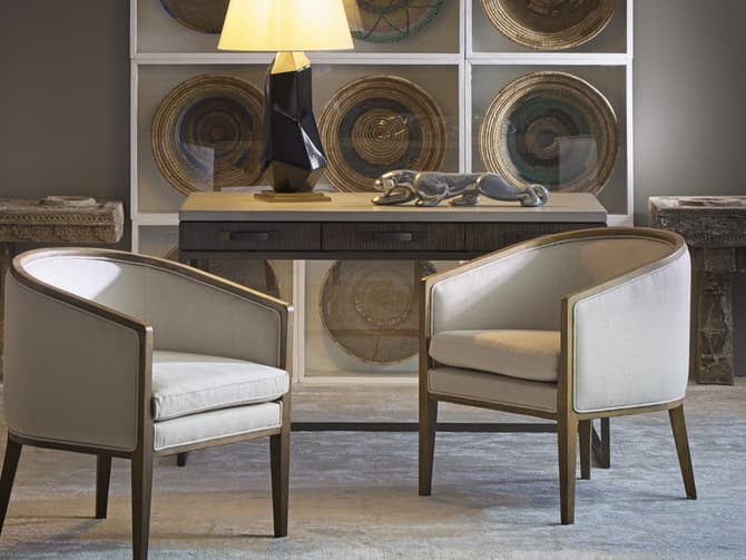 Andrew Martin Mid-century Modern Chair In Cream Fabric With Wood Frame