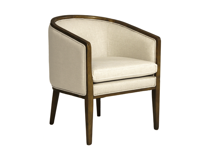 andrew martin Mid-century modern chair in cream fabric with wood frame