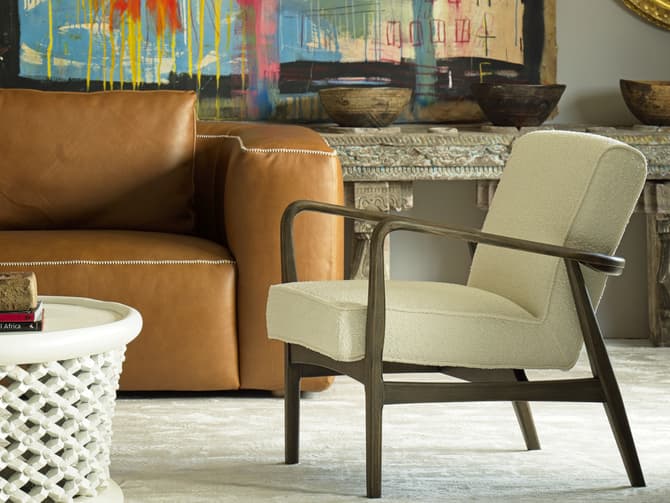 Andrew Martin Mid-century Occasional Chair In Off-white Boucle