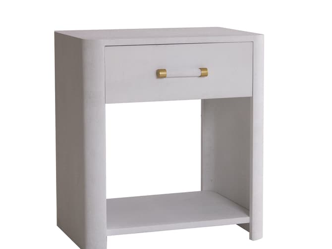 andrew martin Minimalist faux shagreen bedside table in white