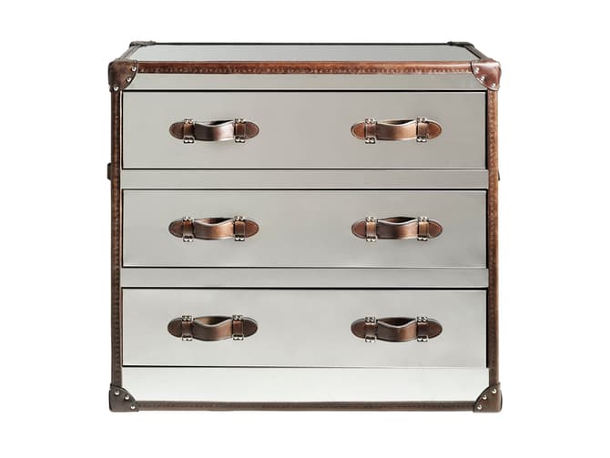 Andrew Martin Mirrored Chest Of Drawers With Leather Handles