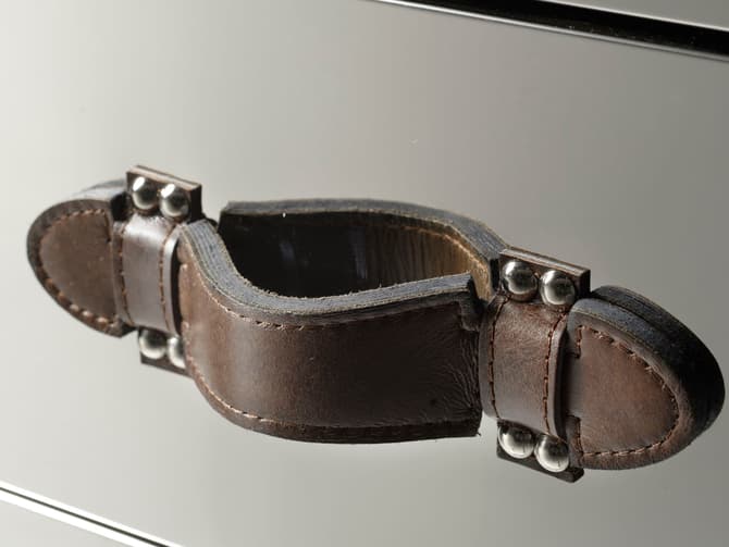 Andrew Martin Mirrored Chest Of Drawers With Leather Handles