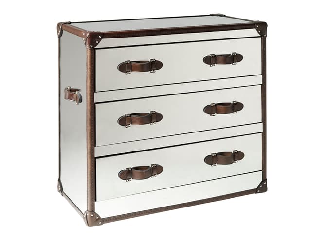 andrew martin Mirrored chest of drawers with leather handles