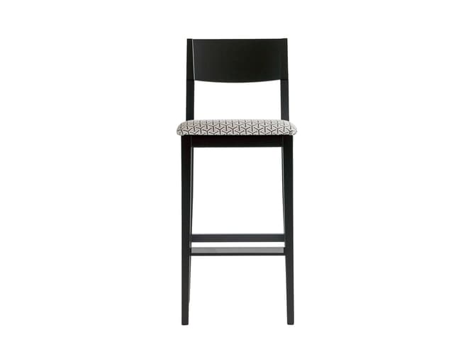 Andrew Martin Modern Black Bar Stool With Geometric Fabric Seat