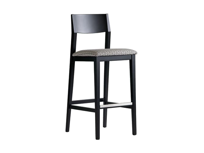 andrew martin Modern black bar stool with geometric fabric seat