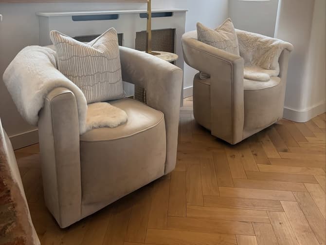 Andrew Martin Modern Swivel Chair Upholstered In Stone Velvet