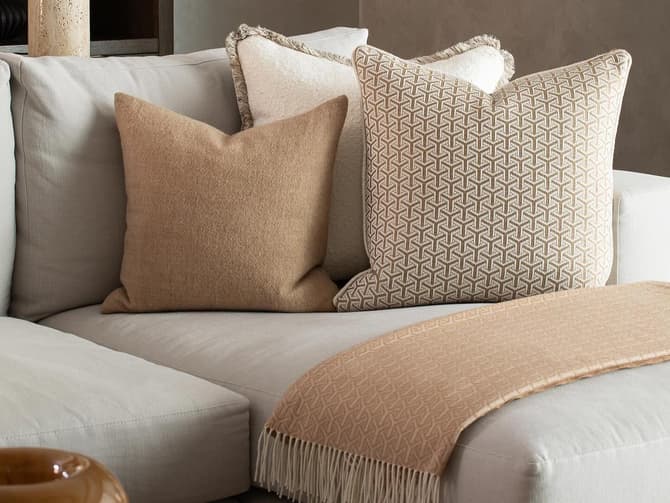Andrew Martin Monte Luxurious Throw With Fringe Detailing In Tan