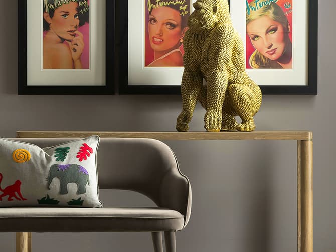 Andrew Martin Natural Light Oak And Okume Console Table With Brass Details