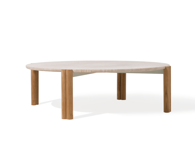 andrew martin Outdoor coffee table in teak and travertine