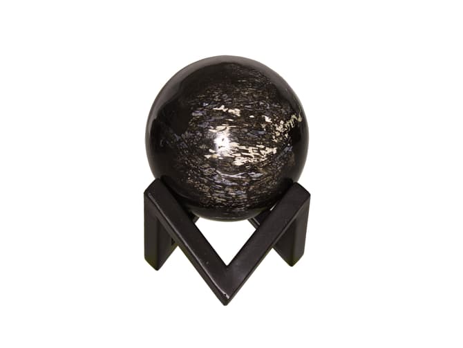 Andrew Martin Petrified Wood Decorative Sphere On Geometric Metal Stand