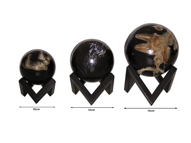 Andrew Martin Petrified Wood Decorative Sphere On Geometric Metal Stand