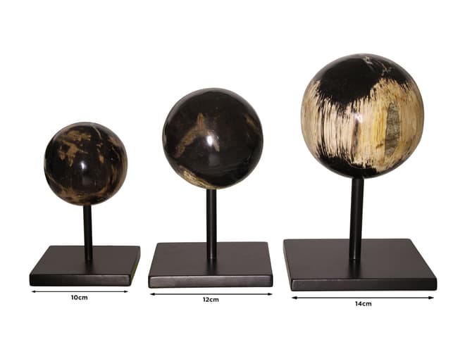 Andrew Martin Petrified Wood Decorative Sphere On Metal Stand