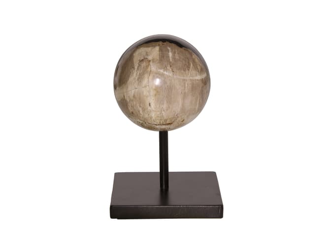 andrew martin Petrified wood decorative sphere on metal stand