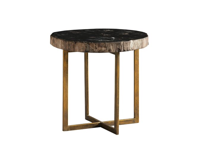 andrew martin Petrified wood side table with brass legs