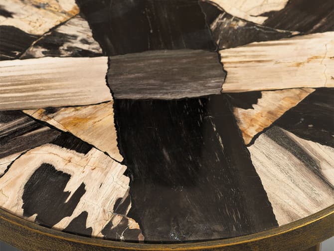 Andrew Martin Petrified Wood Top Round Nesting Table With Brass Frame