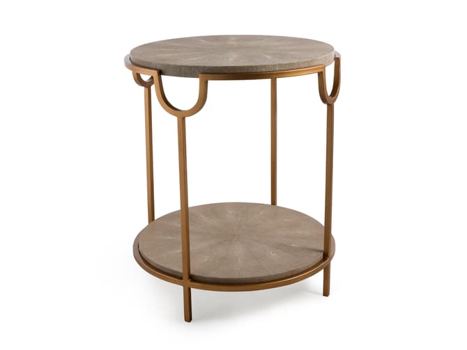 Andrew Martin Round Faux Shagreen Side Table In Cream