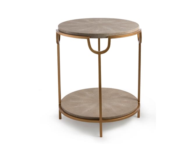 andrew martin Round faux shagreen side table in cream