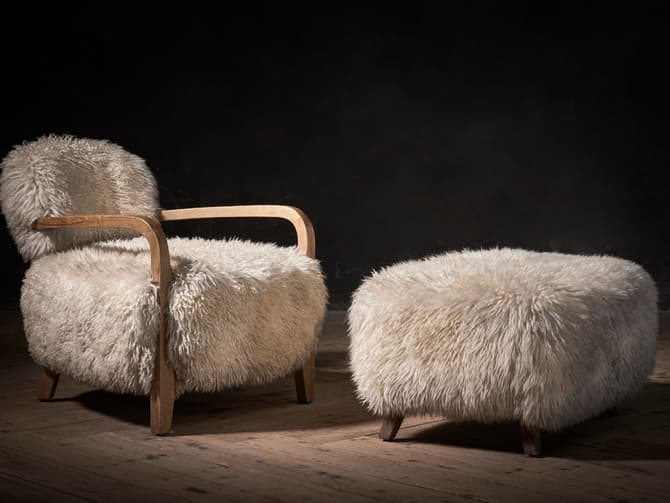 Andrew Martin Sheepskin Footstool By Tomothy Oulton