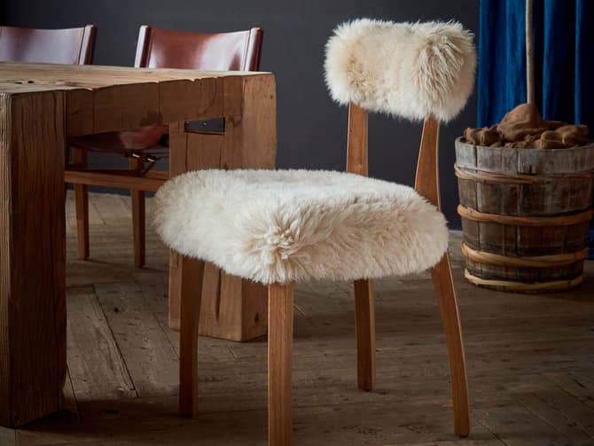Andrew Martin Sheepskin Upholstered Oak Dining Chair