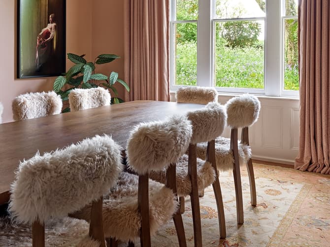 Andrew Martin Sheepskin Upholstered Oak Dining Chair