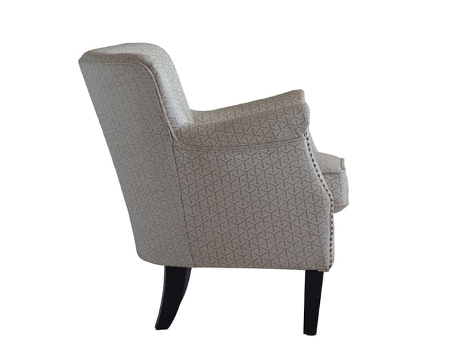 Andrew Martin Small Armchair Upholstered In A Neutral Geometric Fabric