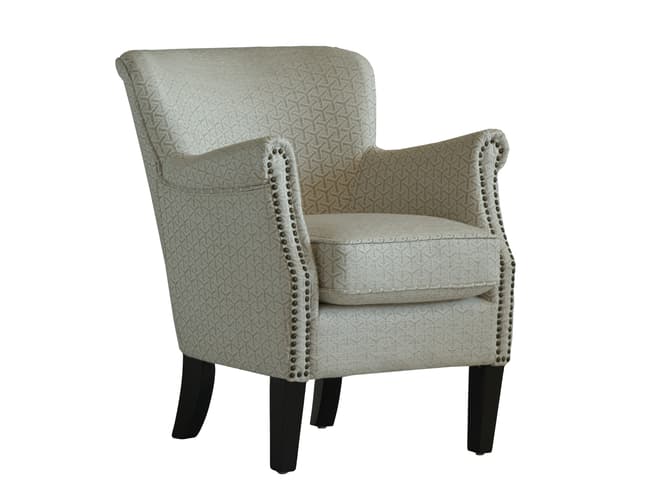 andrew martin Small armchair upholstered in a neutral geometric fabric