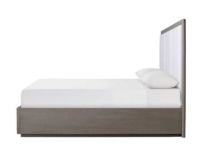 Andrew Martin Smoked Oak Bed Frame And White Linen Headboard