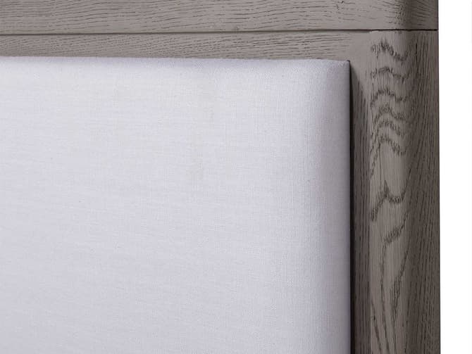 Andrew Martin Smoked Oak Bed Frame And White Linen Headboard