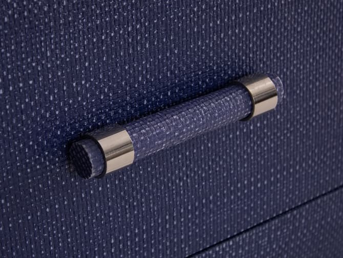 Andrew Martin Textured Rattan Veneer Bedside Table In Cobalt Finish