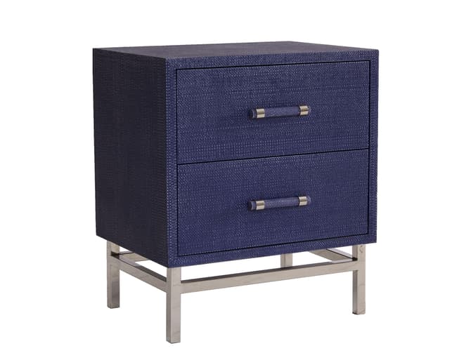Andrew Martin Textured Rattan Veneer Bedside Table In Cobalt Finish