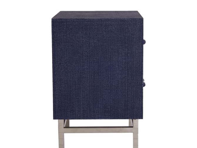 Andrew Martin Textured Rattan Veneer Bedside Table In Cobalt Finish