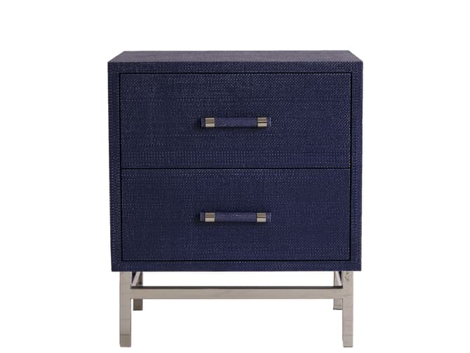 andrew martin Textured rattan veneer bedside table in cobalt finish