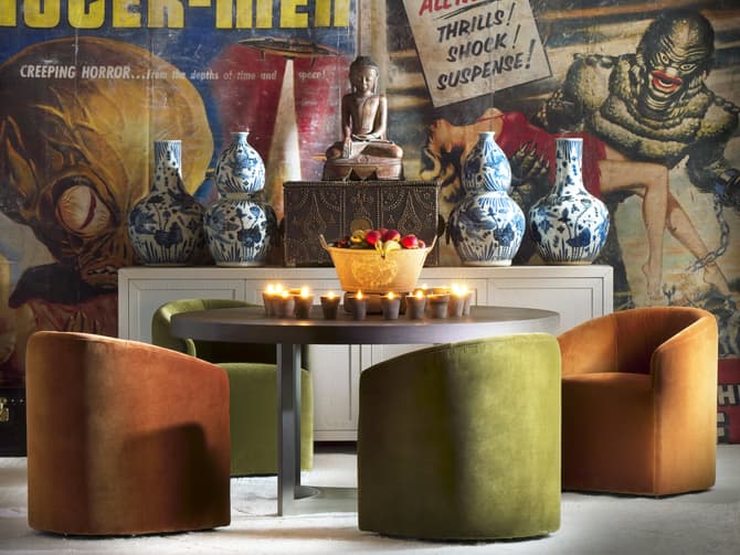 Andrew Martin Tub Dining Chair In Olive Green Velvet